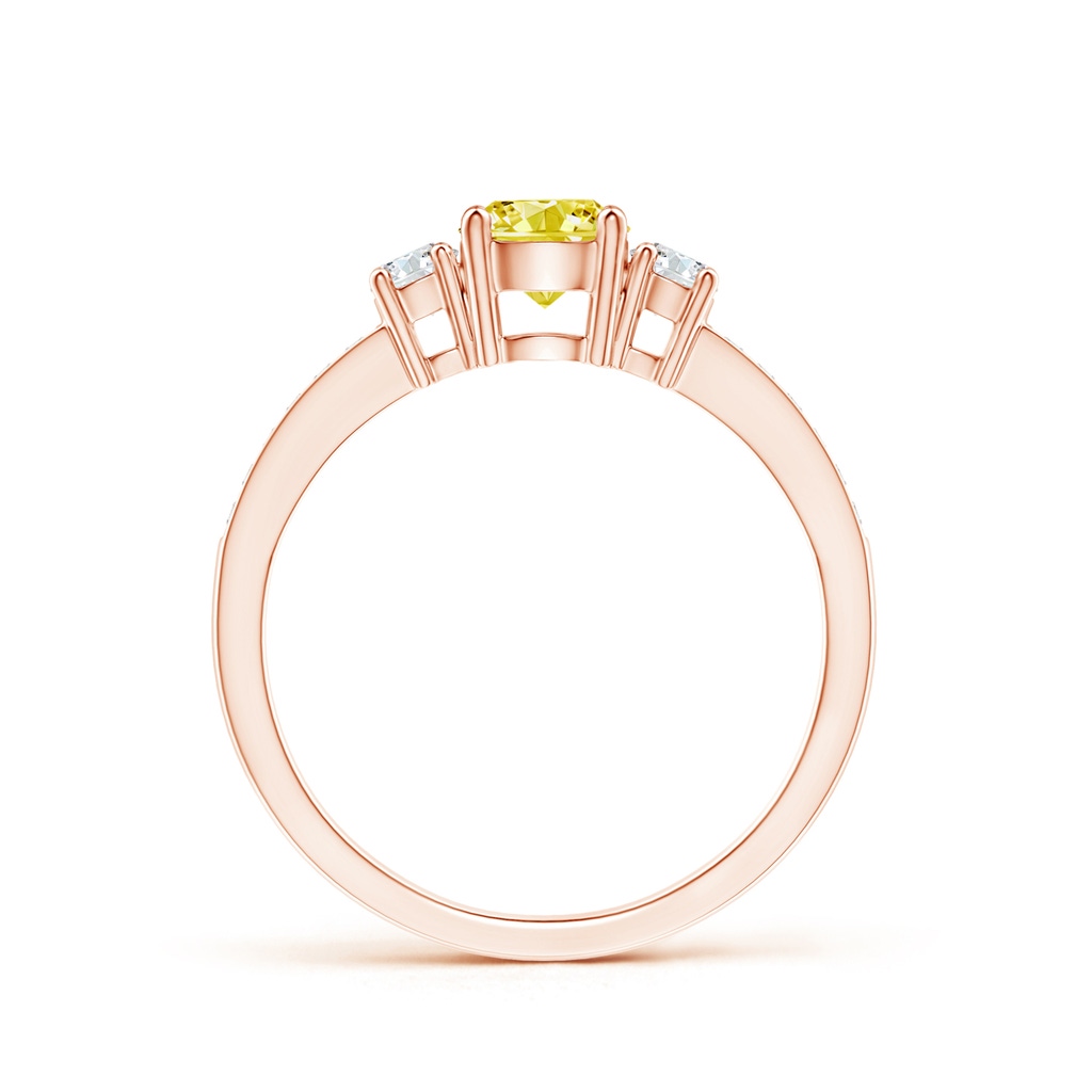 5mm AAAA Classic Three Stone Fancy Intense Yellow and White Diamond Ring in Rose Gold - side 199
