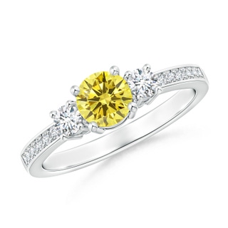 5mm AAAA Classic Three Stone Fancy Intense Yellow and White Diamond Ring in S999 Silver