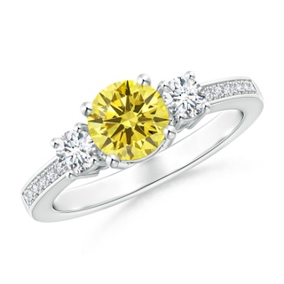 6mm AAAA Classic Three Stone Fancy Intense Yellow and White Diamond Ring in P950 Platinum