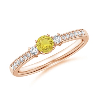 4mm AA Classic Three Stone Yellow Sapphire Ring with Diamonds in Rose Gold