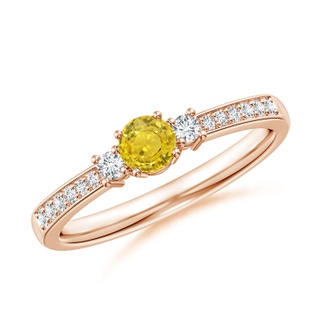 4mm AAA Classic Three Stone Yellow Sapphire Ring with Diamonds in 9K Rose Gold