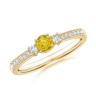 4mm AAA Classic Three Stone Yellow Sapphire Ring with Diamonds in Yellow Gold