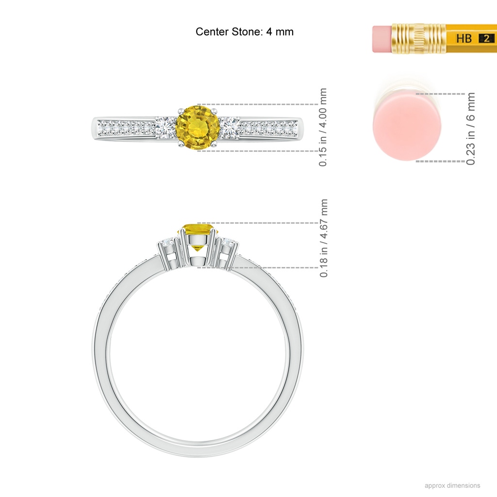 4mm AAAA Classic Three Stone Yellow Sapphire Ring with Diamonds in P950 Platinum - body_hand
