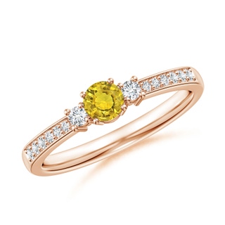 4mm AAAA Classic Three Stone Yellow Sapphire Ring with Diamonds in Rose Gold