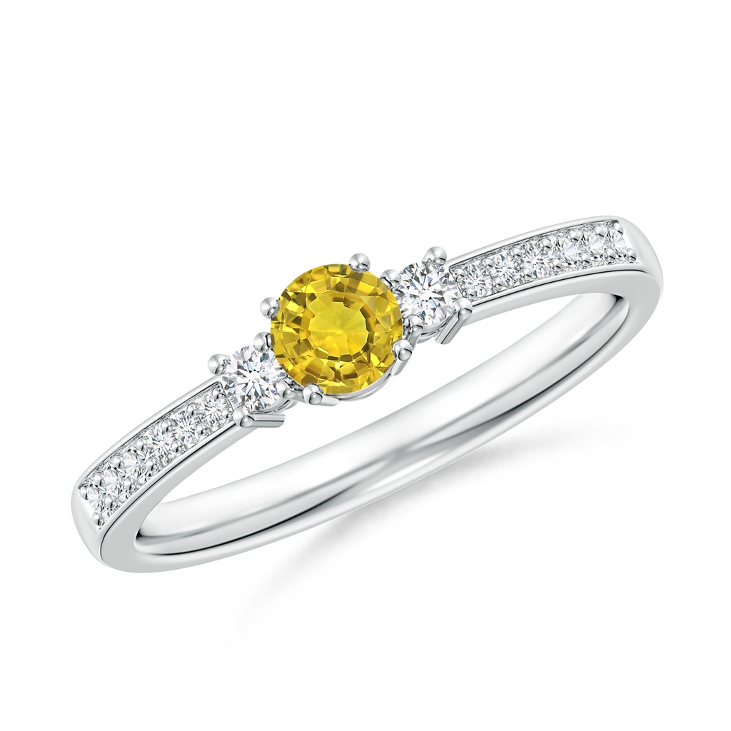 4mm AAAA Classic Three Stone Yellow Sapphire Ring with Diamonds in White Gold