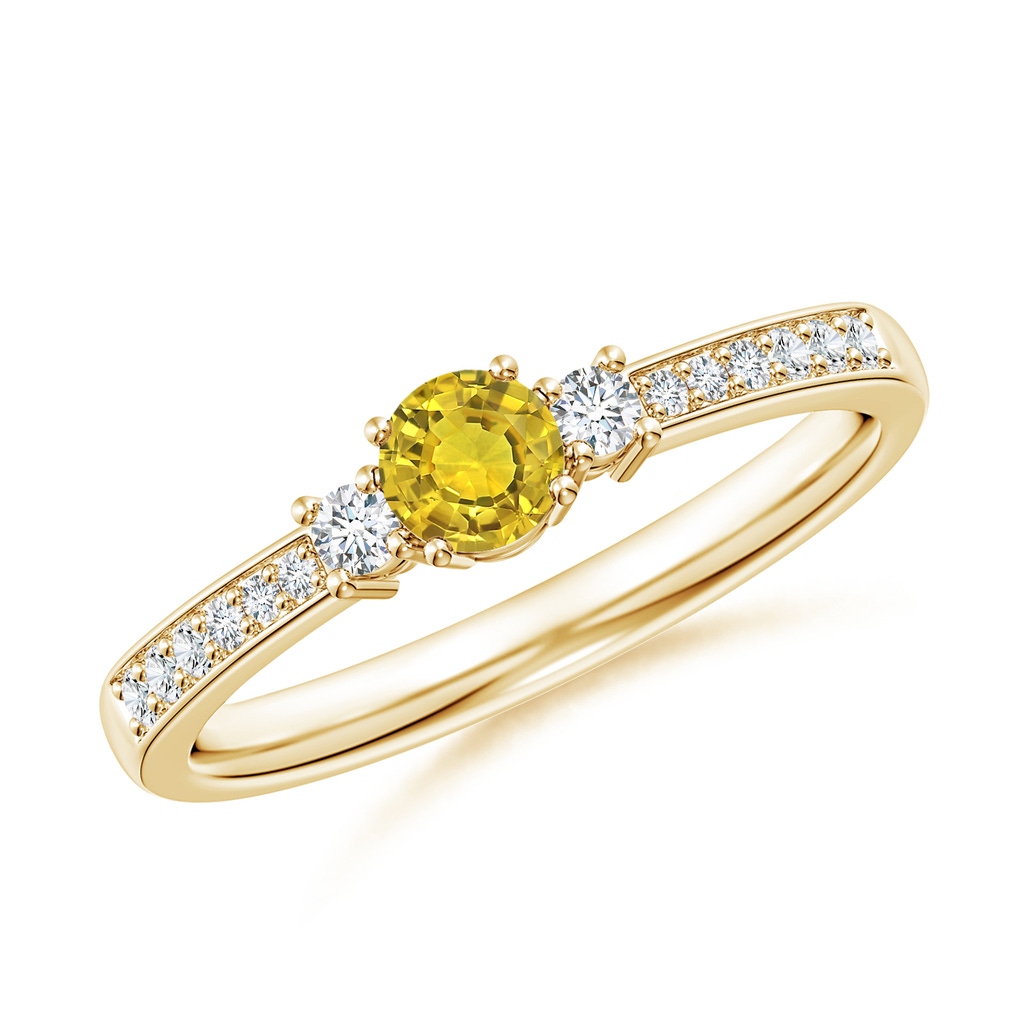 4mm AAAA Classic Three Stone Yellow Sapphire Ring with Diamonds in Yellow Gold