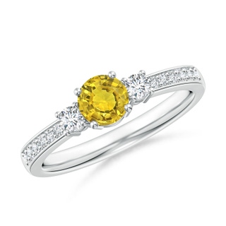 5mm AAAA Classic Three Stone Yellow Sapphire Ring with Diamonds in P950 Platinum
