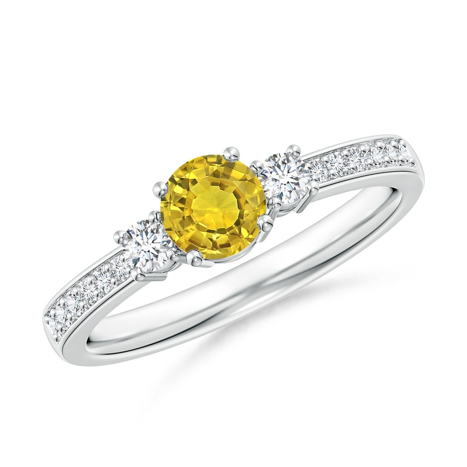 5mm AAAA Classic Three Stone Yellow Sapphire Ring with Diamonds in P950 Platinum 