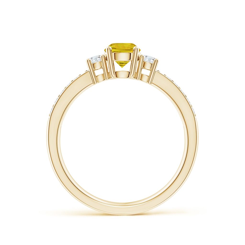 5mm AAAA Classic Three Stone Yellow Sapphire Ring with Diamonds in Yellow Gold Side 1