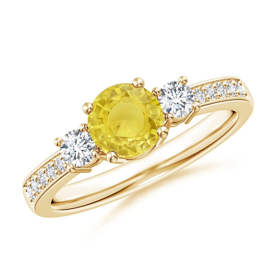 6mm A Classic Three Stone Yellow Sapphire Ring with Diamonds in Yellow Gold 