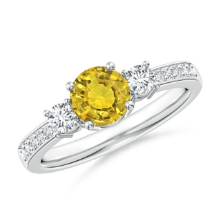 6mm AAAA Classic Three Stone Yellow Sapphire Ring with Diamonds in P950 Platinum