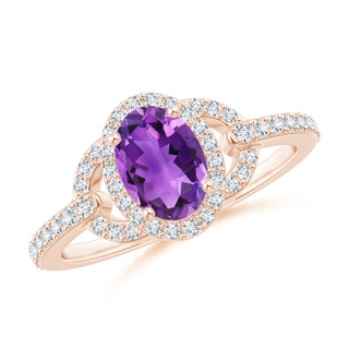 7x5mm AAA Vintage Style Oval Amethyst Halo Ring in Rose Gold