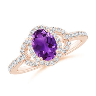 7x5mm AAAA Vintage Style Oval Amethyst Halo Ring in Rose Gold