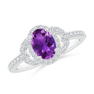 7x5mm AAAA Vintage Style Oval Amethyst Halo Ring in White Gold