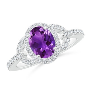 8x6mm AAAA Vintage Style Oval Amethyst Halo Ring in P950 Platinum