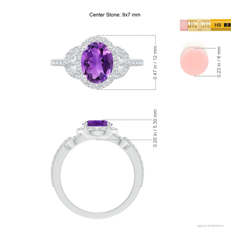 9x7mm AAA Vintage Style Oval Amethyst Halo Ring in White Gold ruler