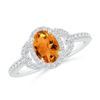 7x5mm AAA Vintage Style Oval Citrine Halo Ring in White Gold