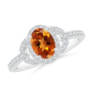 7x5mm AAAA Vintage Style Oval Citrine Halo Ring in P950 Platinum