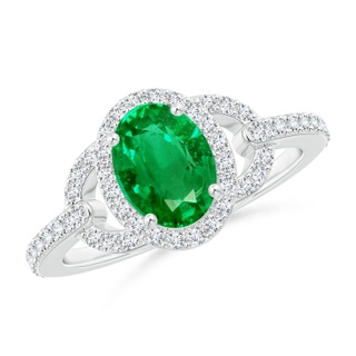 8x6mm AAA Vintage Style Oval Emerald Halo Ring in White Gold