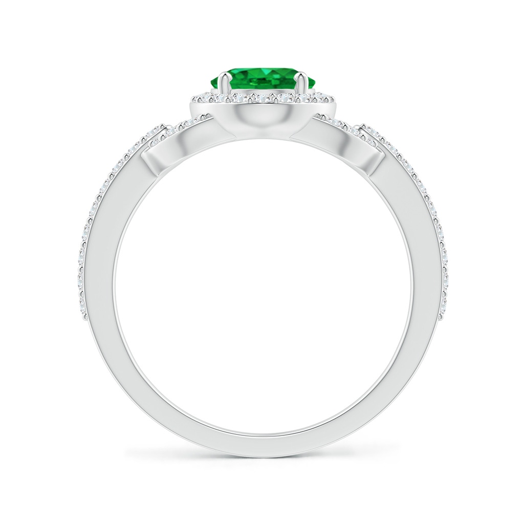 8x6mm AAA Vintage Style Oval Emerald Halo Ring in White Gold Side-1