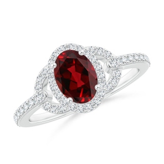 7x5mm AAAA Vintage Style Oval Garnet Halo Ring in P950 Platinum