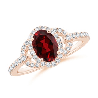 7x5mm AAAA Vintage Style Oval Garnet Halo Ring in Rose Gold