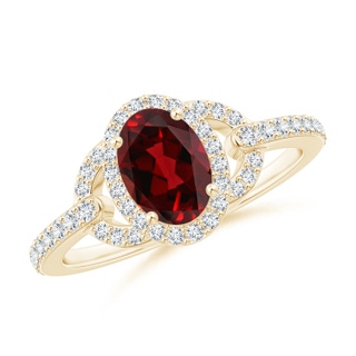 7x5mm AAAA Vintage Style Oval Garnet Halo Ring in Yellow Gold