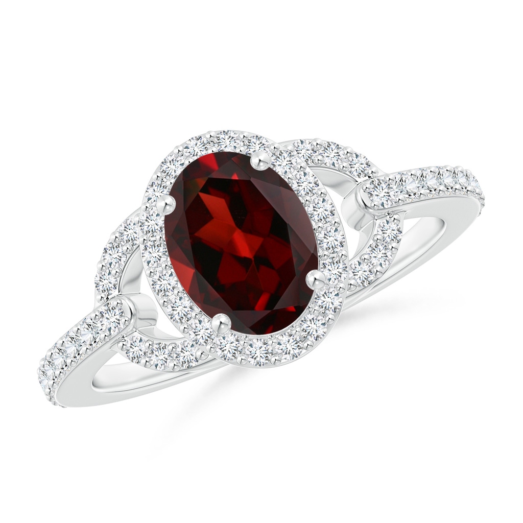 8x6mm AAA Vintage Style Oval Garnet Halo Ring in White Gold