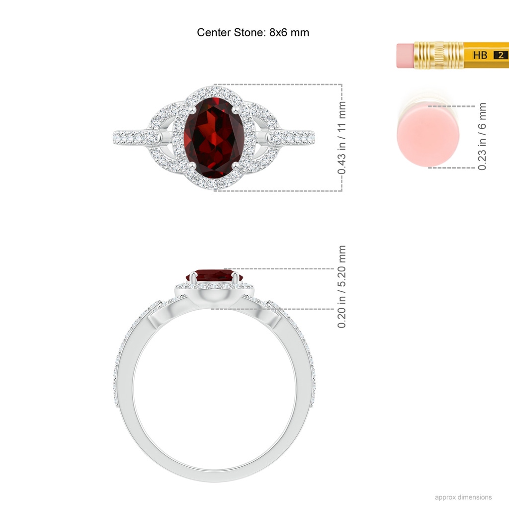 8x6mm AAA Vintage Style Oval Garnet Halo Ring in White Gold Ruler