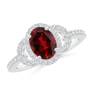 8x6mm AAAA Vintage Style Oval Garnet Halo Ring in P950 Platinum