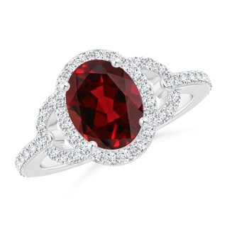 9x7mm AAAA Vintage Style Oval Garnet Halo Ring in P950 Platinum