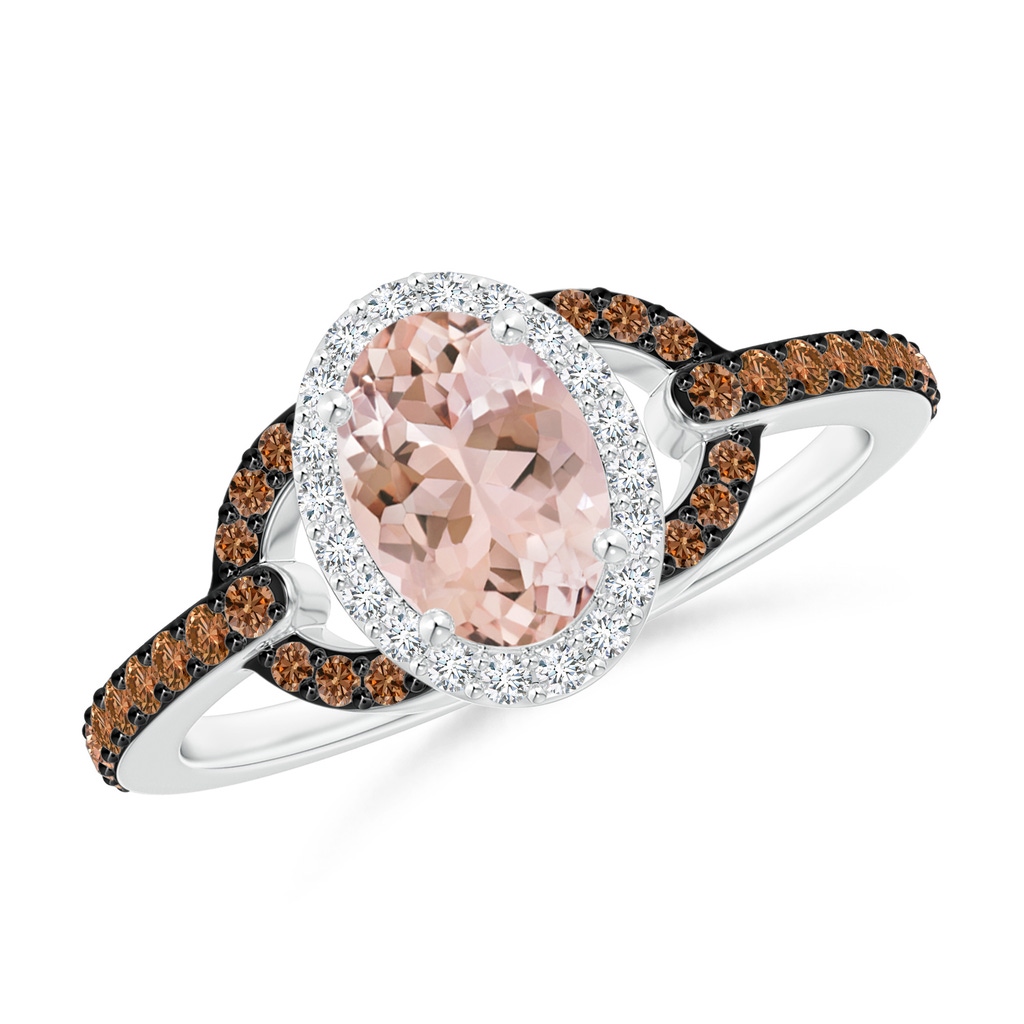 7x5mm AAAA Vintage Style Morganite Halo Ring with Coffee & White Diamond in P950 Platinum