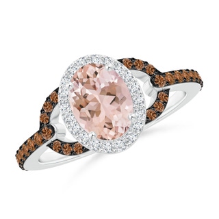 8x6mm AAAA Vintage Style Morganite Halo Ring with Coffee & White Diamond in P950 Platinum
