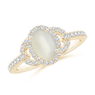 7x5mm AAA Vintage Style Oval Moonstone Halo Ring in Yellow Gold