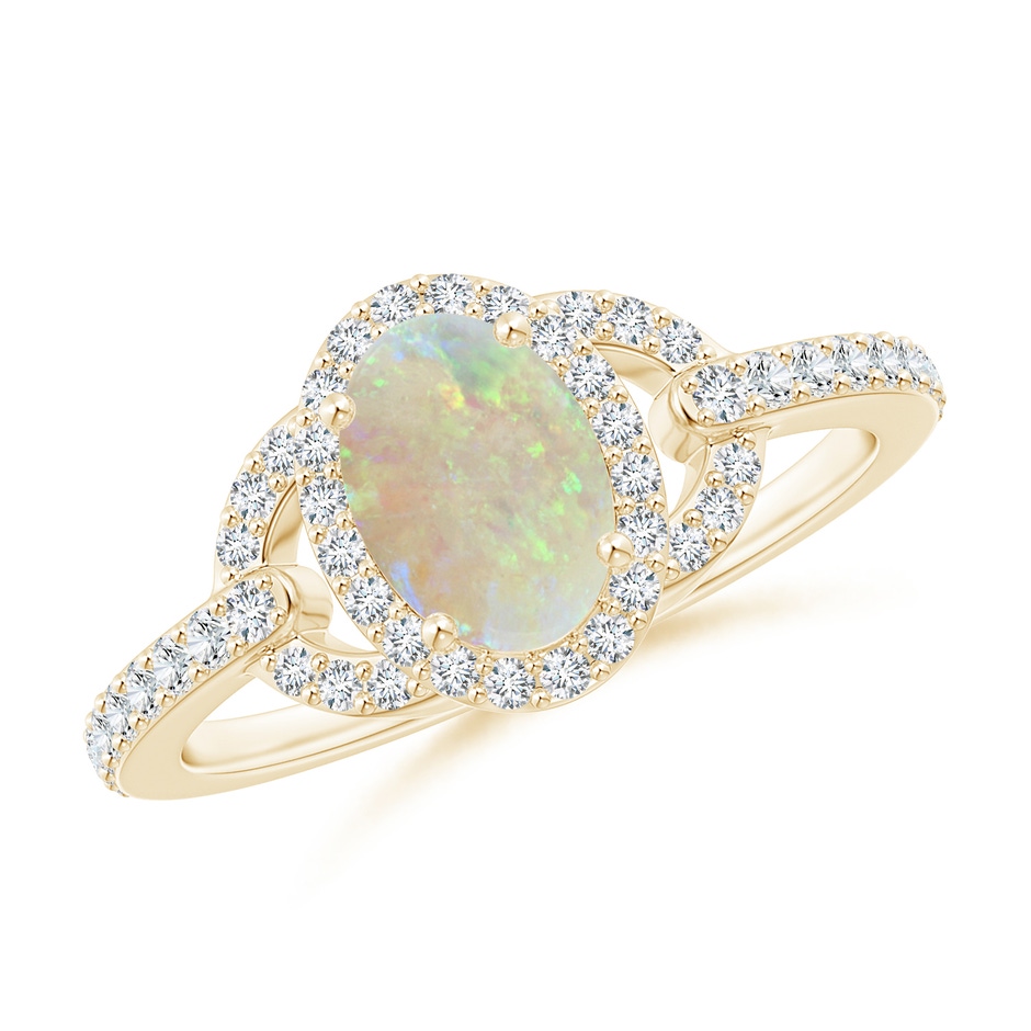 7x5mm AAA Vintage Style Oval Opal Halo Ring in Yellow Gold 