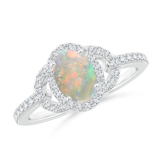 7x5mm AAAA Vintage Style Oval Opal Halo Ring in P950 Platinum