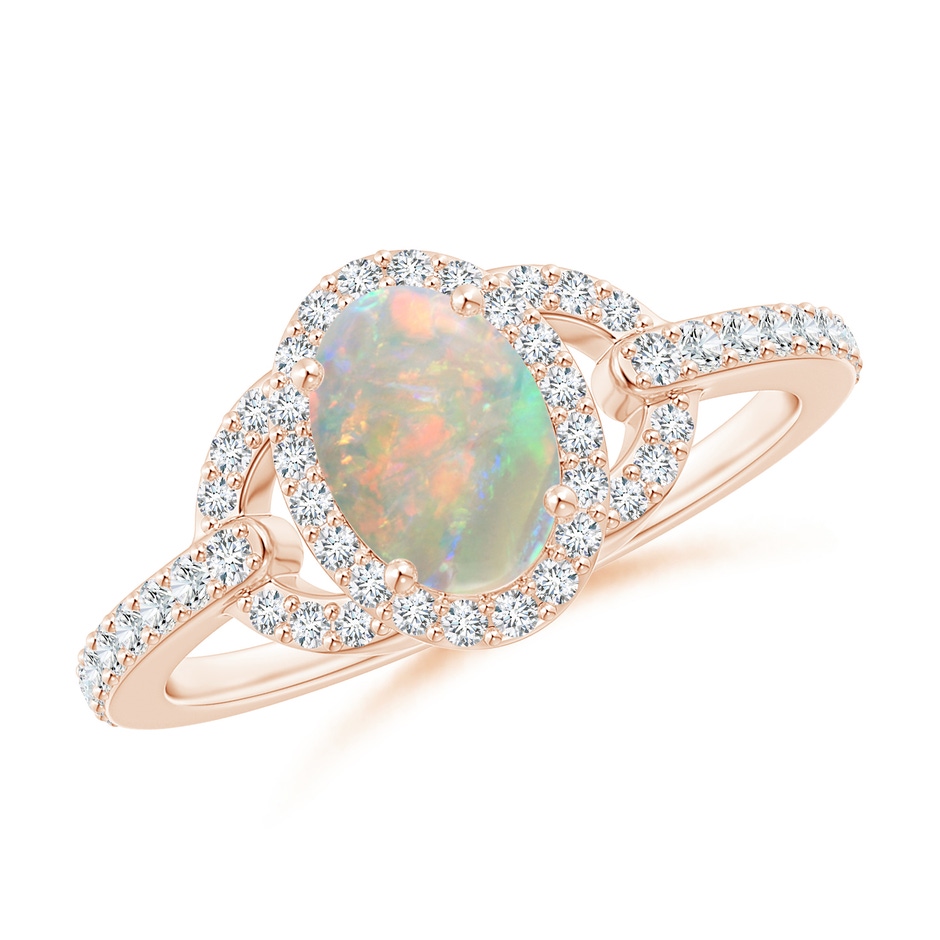 7x5mm AAAA Vintage Style Oval Opal Halo Ring in Rose Gold 