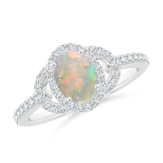 7x5mm AAAA Vintage Style Oval Opal Halo Ring in White Gold