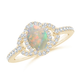 7x5mm AAAA Vintage Style Oval Opal Halo Ring in Yellow Gold