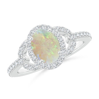 8x6mm AAA Vintage Style Oval Opal Halo Ring in White Gold