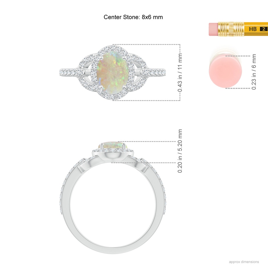 8x6mm AAA Vintage Style Oval Opal Halo Ring in White Gold ruler