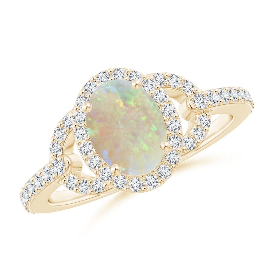 8x6mm AAA Vintage Style Oval Opal Halo Ring in Yellow Gold 