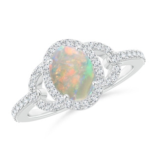 8x6mm AAAA Vintage Style Oval Opal Halo Ring in P950 Platinum