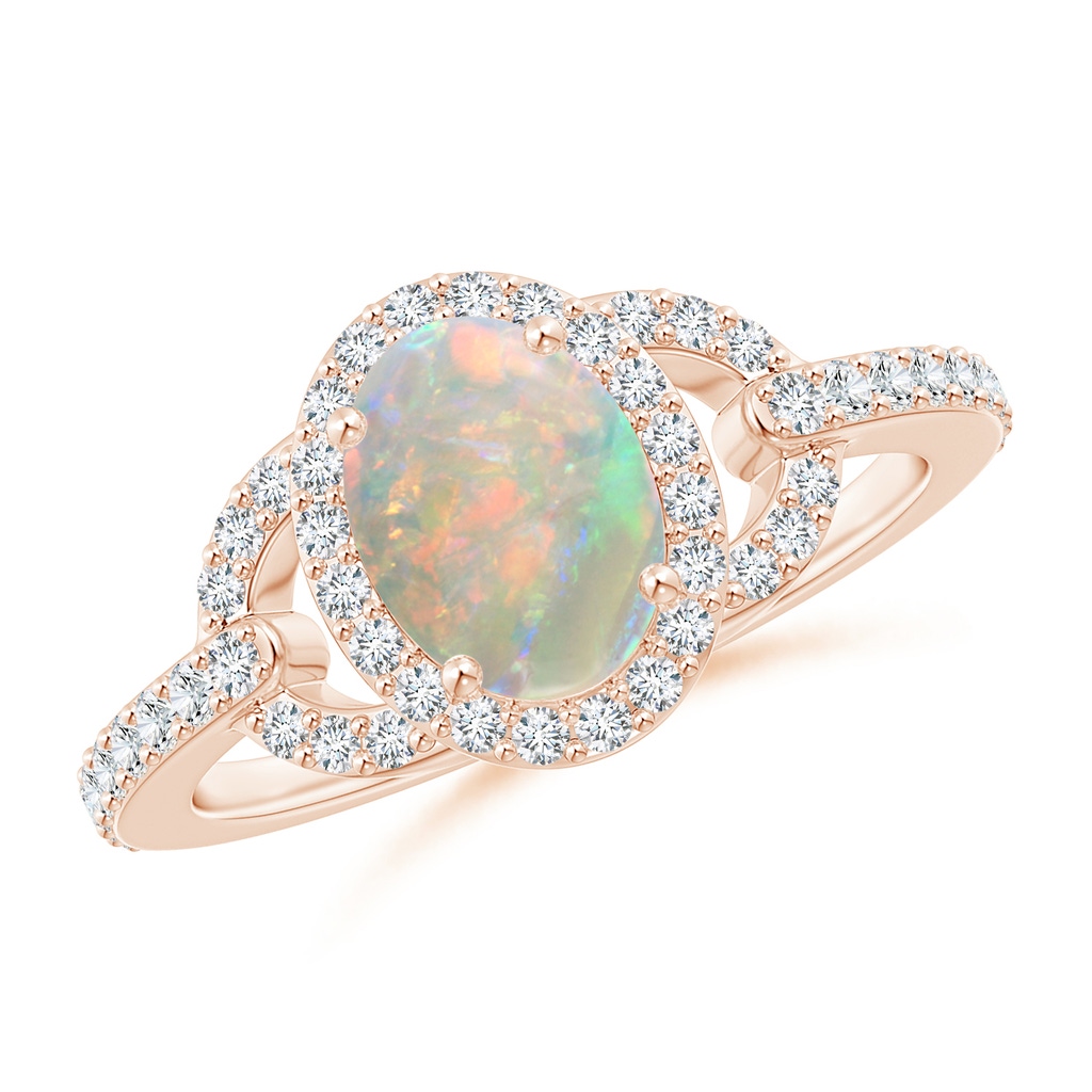 8x6mm AAAA Vintage Style Oval Opal Halo Ring in Rose Gold