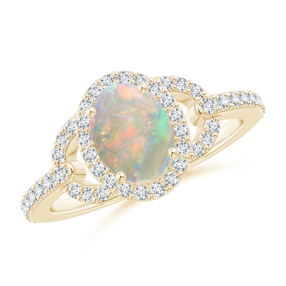 8x6mm AAAA Vintage Style Oval Opal Halo Ring in Yellow Gold 