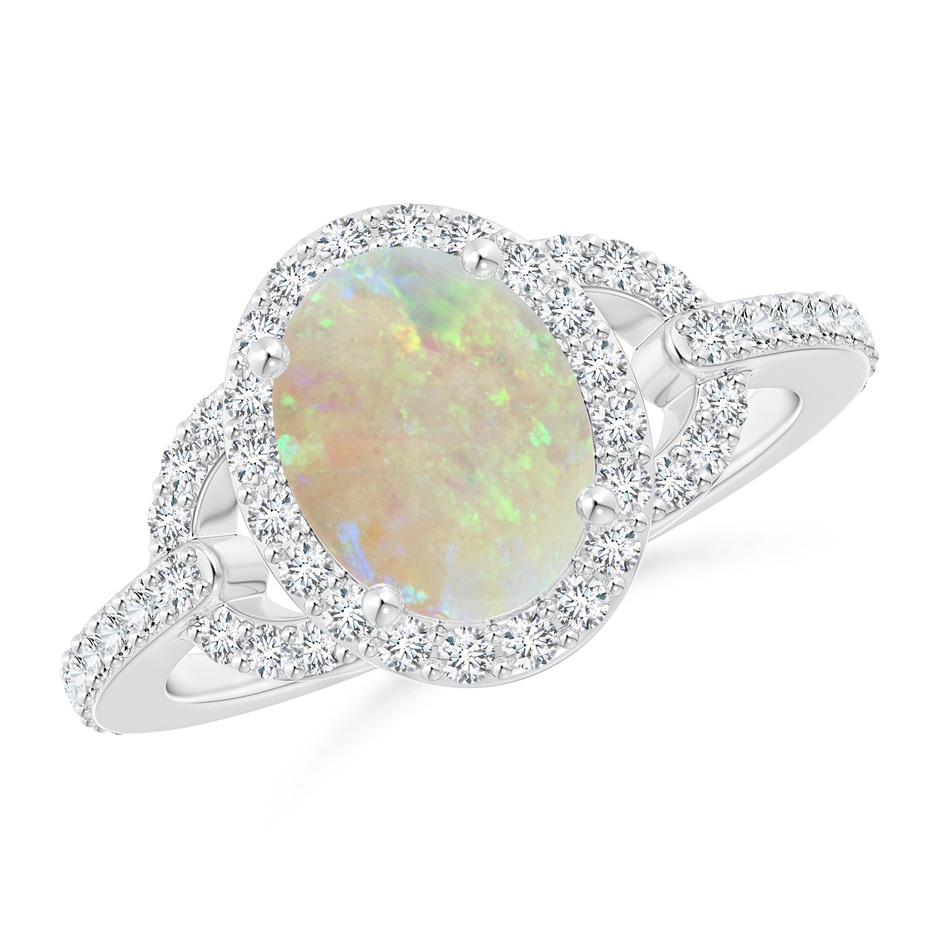 9x7mm AAA Vintage Style Oval Opal Halo Ring in White Gold 