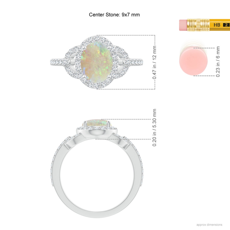 9x7mm AAA Vintage Style Oval Opal Halo Ring in White Gold ruler