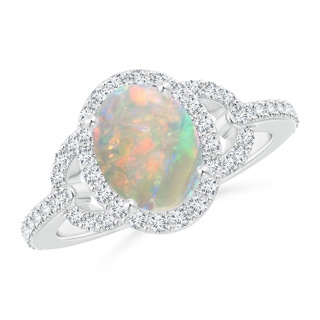9x7mm AAAA Vintage Style Oval Opal Halo Ring in P950 Platinum