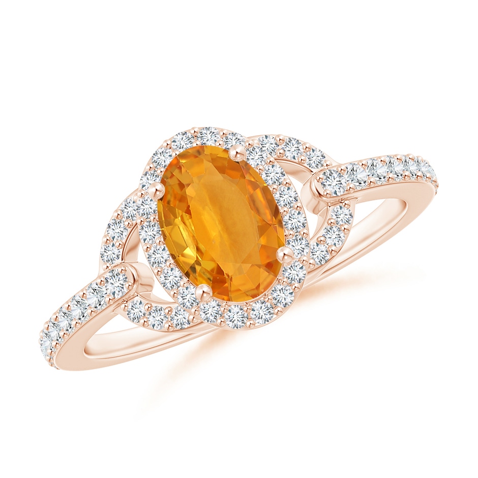 7x5mm A Vintage Style Oval Orange Sapphire Halo Ring in 9K Rose Gold 