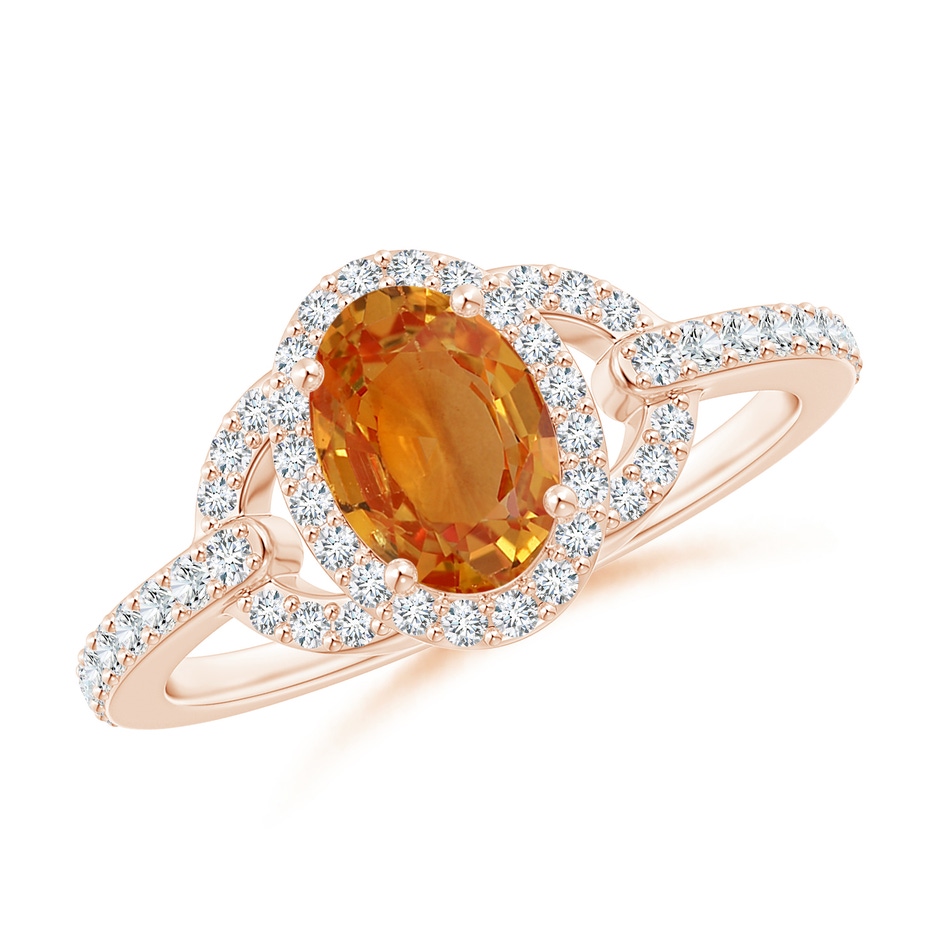 7x5mm AA Vintage Style Oval Orange Sapphire Halo Ring in Rose Gold 